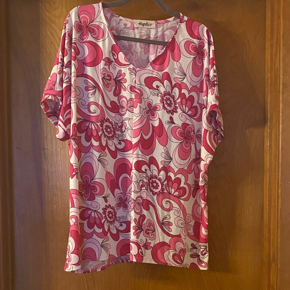 Haptos Pink Floral Short Sleeve V-Neck Top